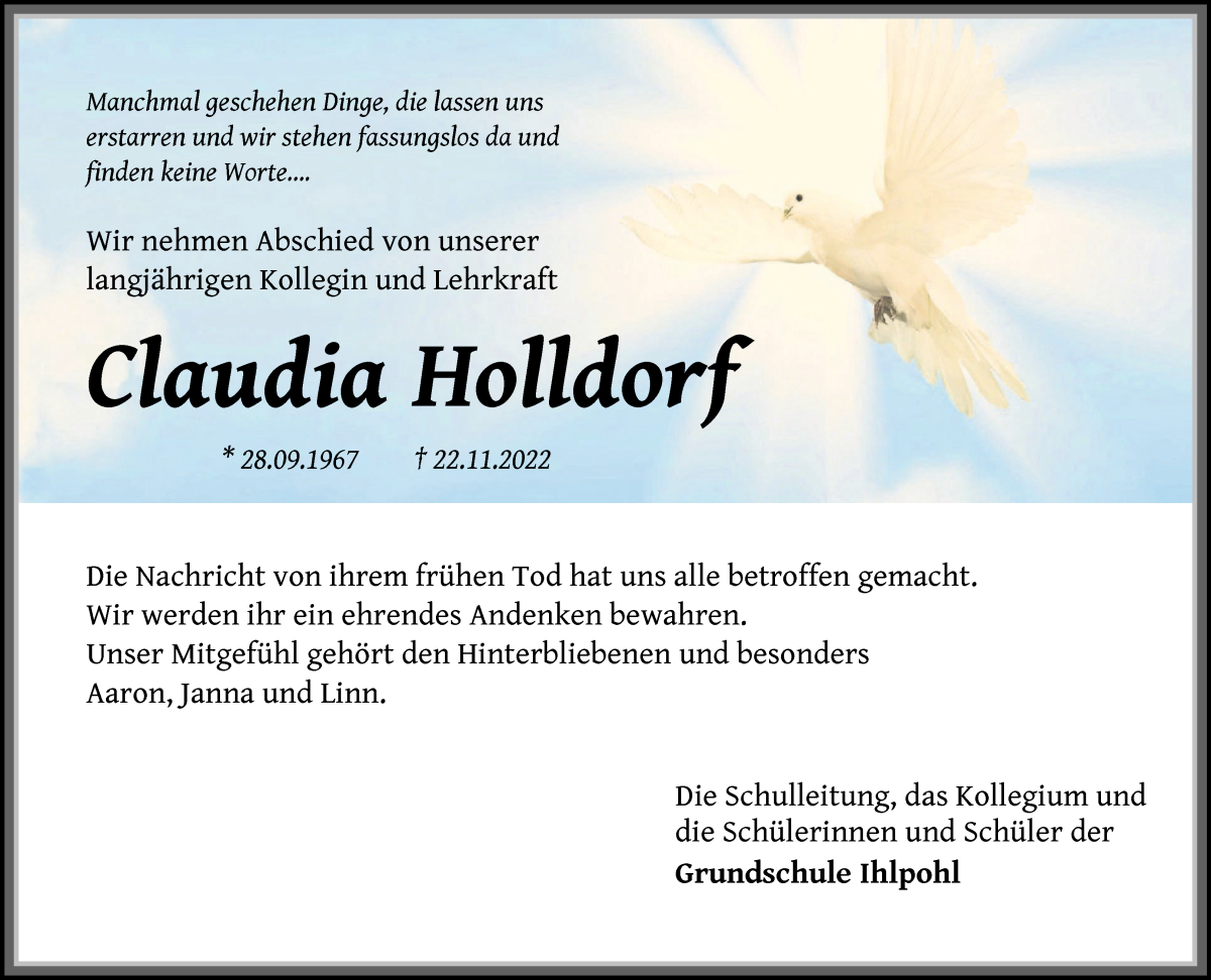 Traueranzeige von Claudia Holldorf von Osterholzer Kreisblatt