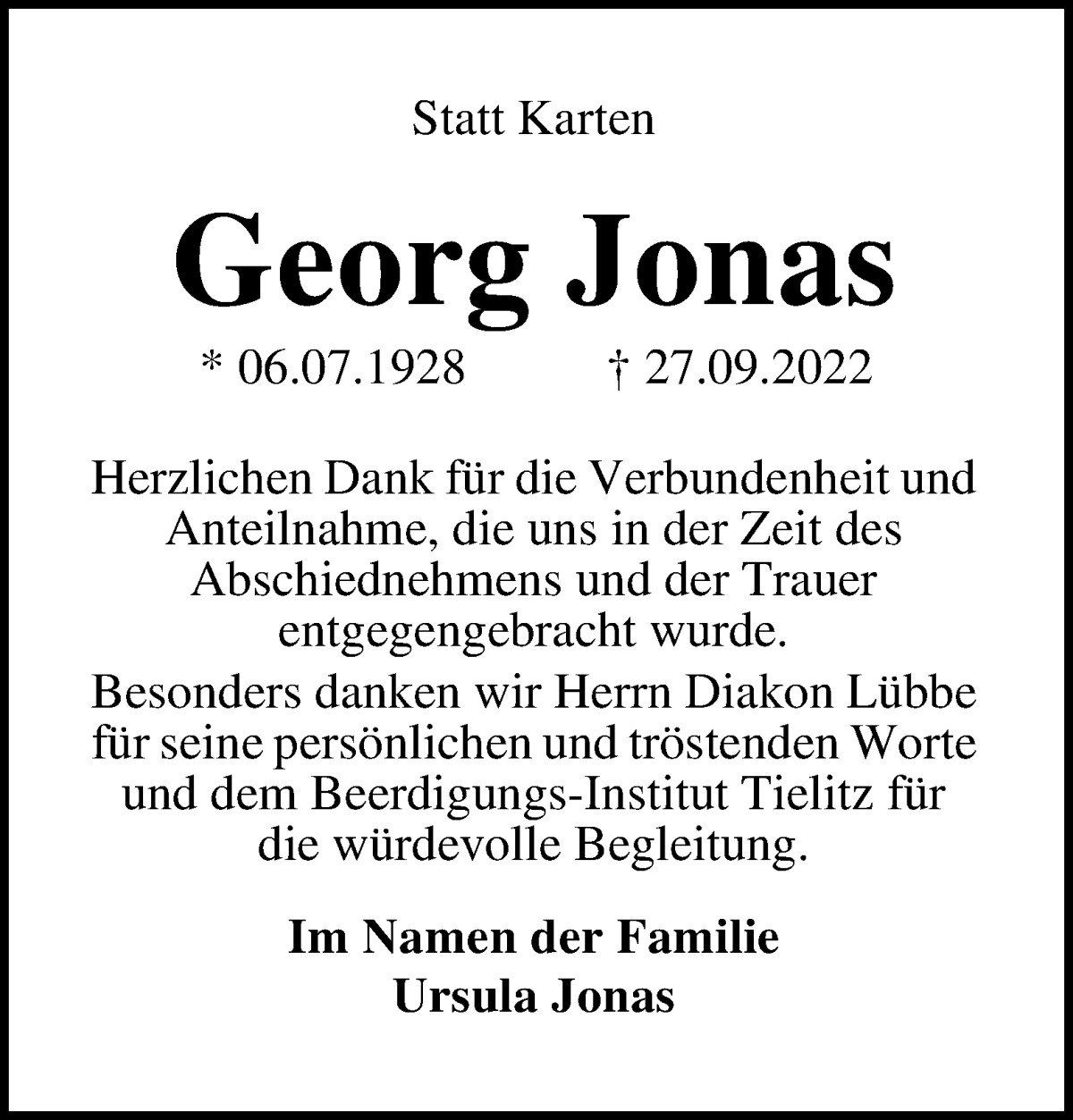 Traueranzeige für Georg Jonas vom 03.12.2022 aus WESER-KURIER