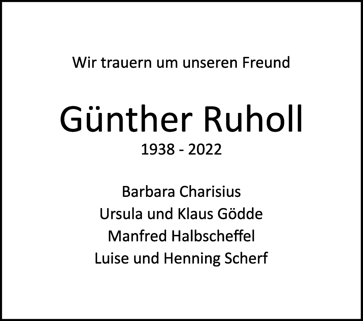 Traueranzeige von Günther Ruholl von WESER-KURIER
