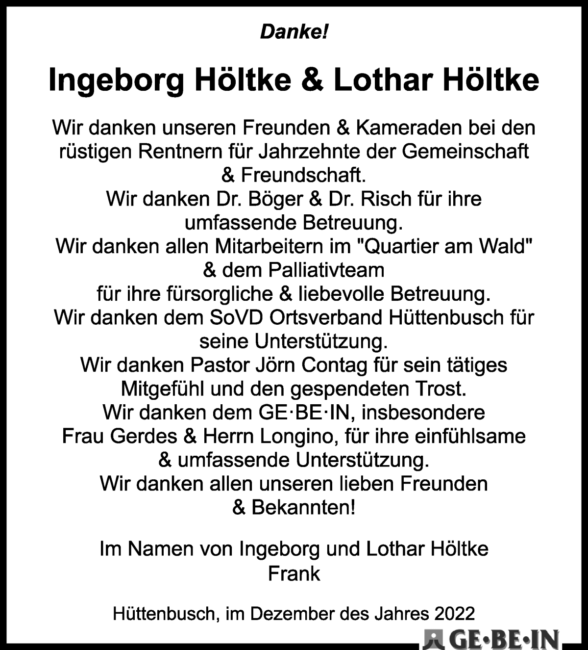 Traueranzeige von Lothar Höltke von Wuemme Zeitung