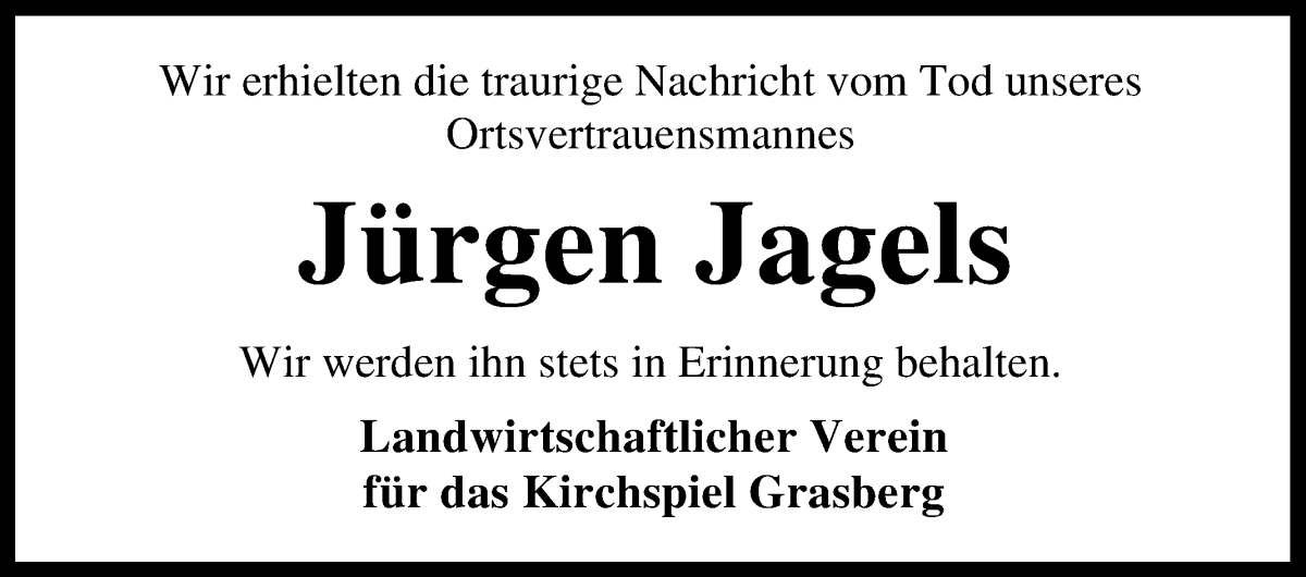 Traueranzeige von Jürgen Jagels von Wuemme Zeitung