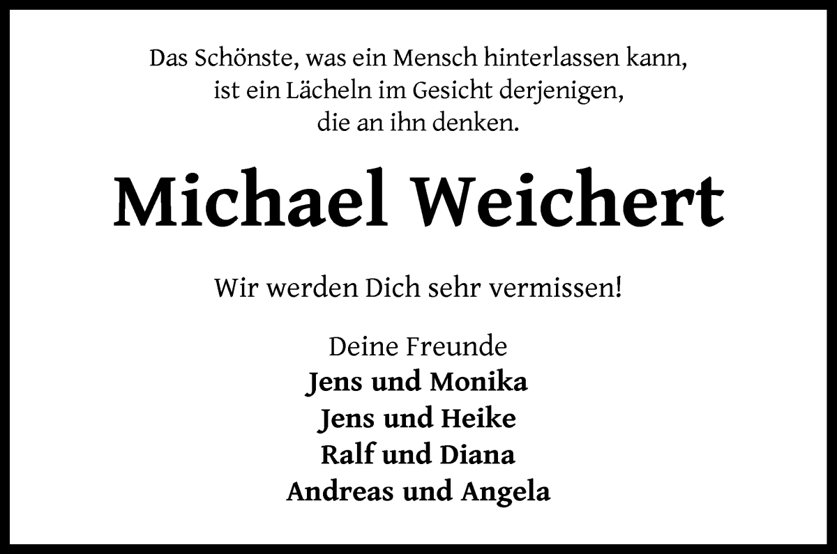  Traueranzeige für Michael Weichert vom 05.12.2022 aus Die Norddeutsche
