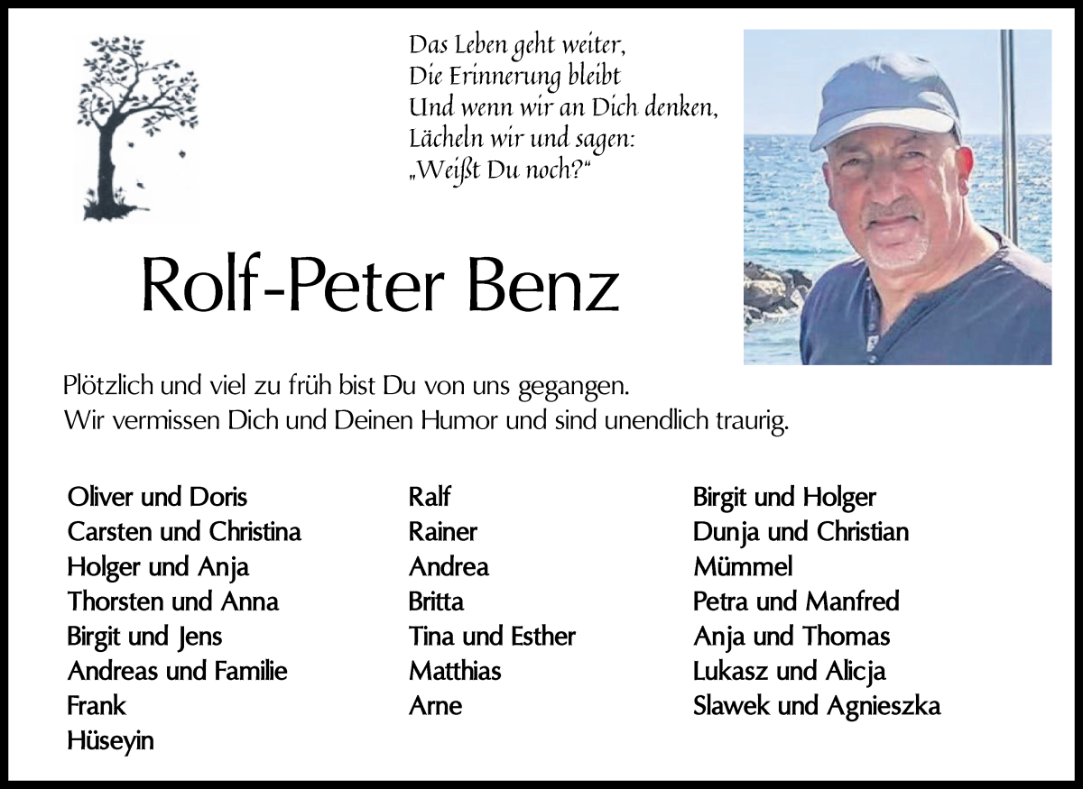Traueranzeige von Rolf-Peter Benz von WESER-KURIER