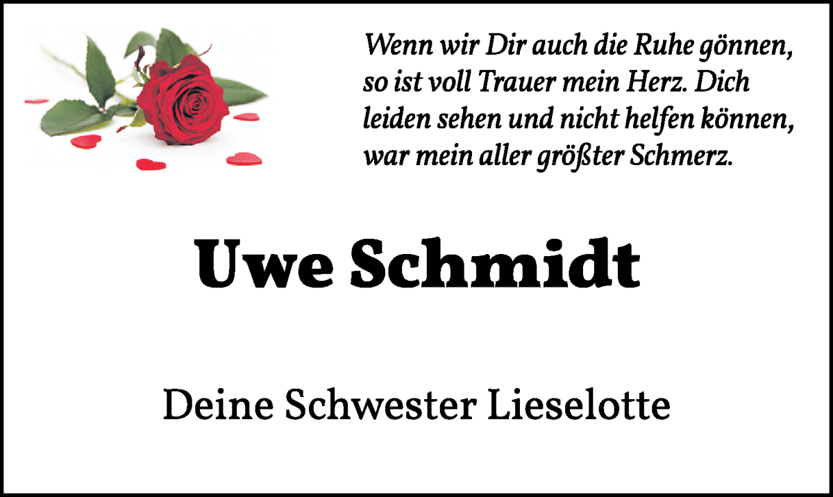  Traueranzeige für Uwe Schmidt vom 24.12.2022 aus WESER-KURIER