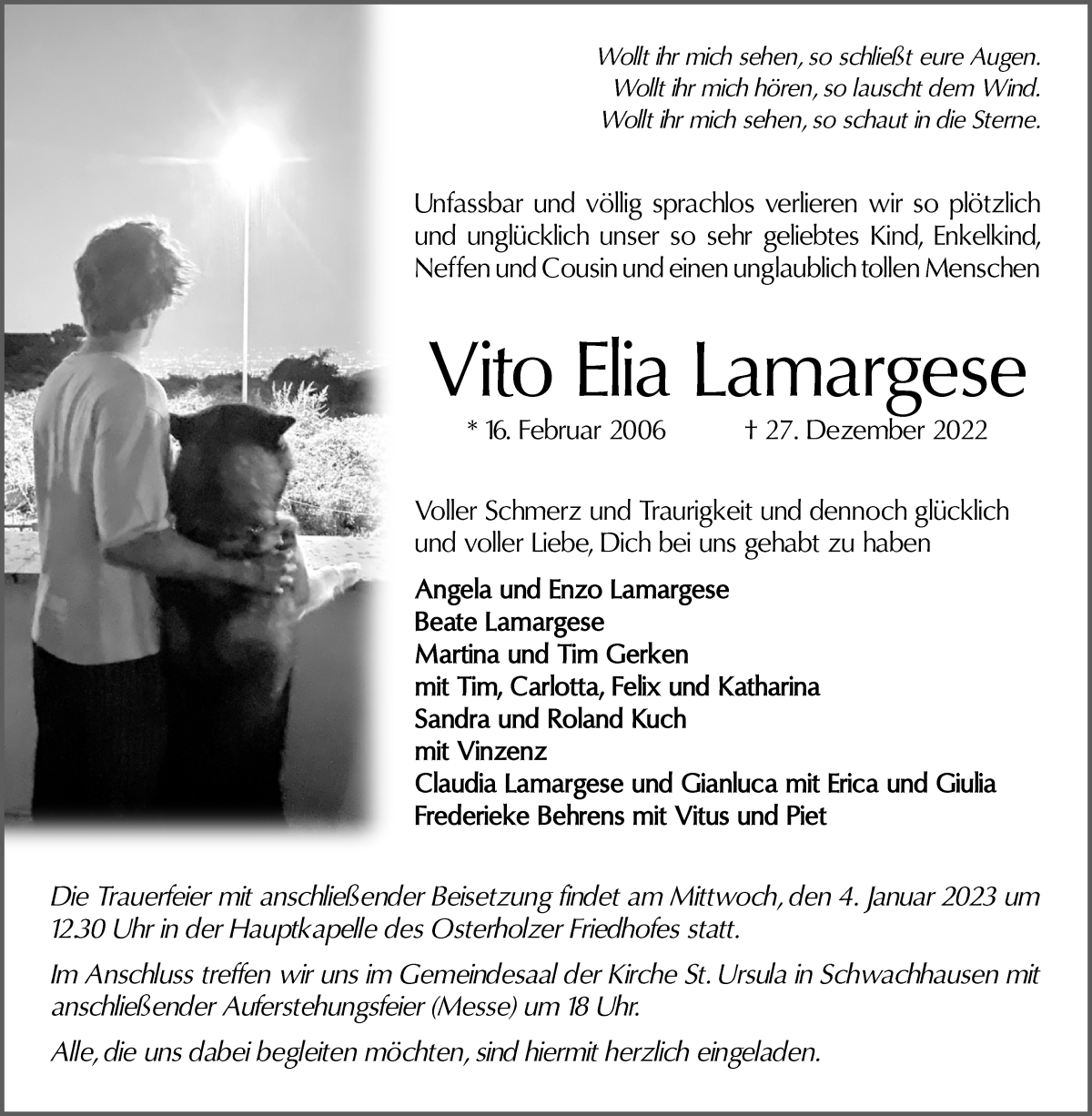  Traueranzeige für Vito Lamargese vom 31.12.2022 aus WESER-KURIER