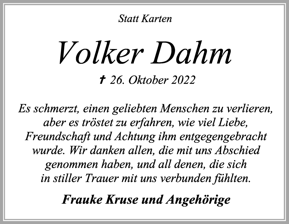Traueranzeigen von Volker Dahm | Trauer & Gedenken