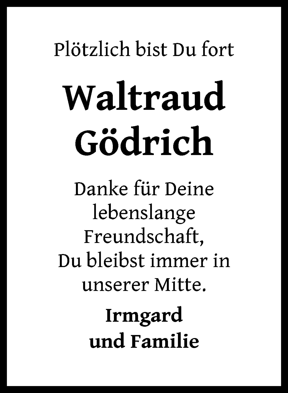 Traueranzeige von Waltraud Gödrich von WESER-KURIER