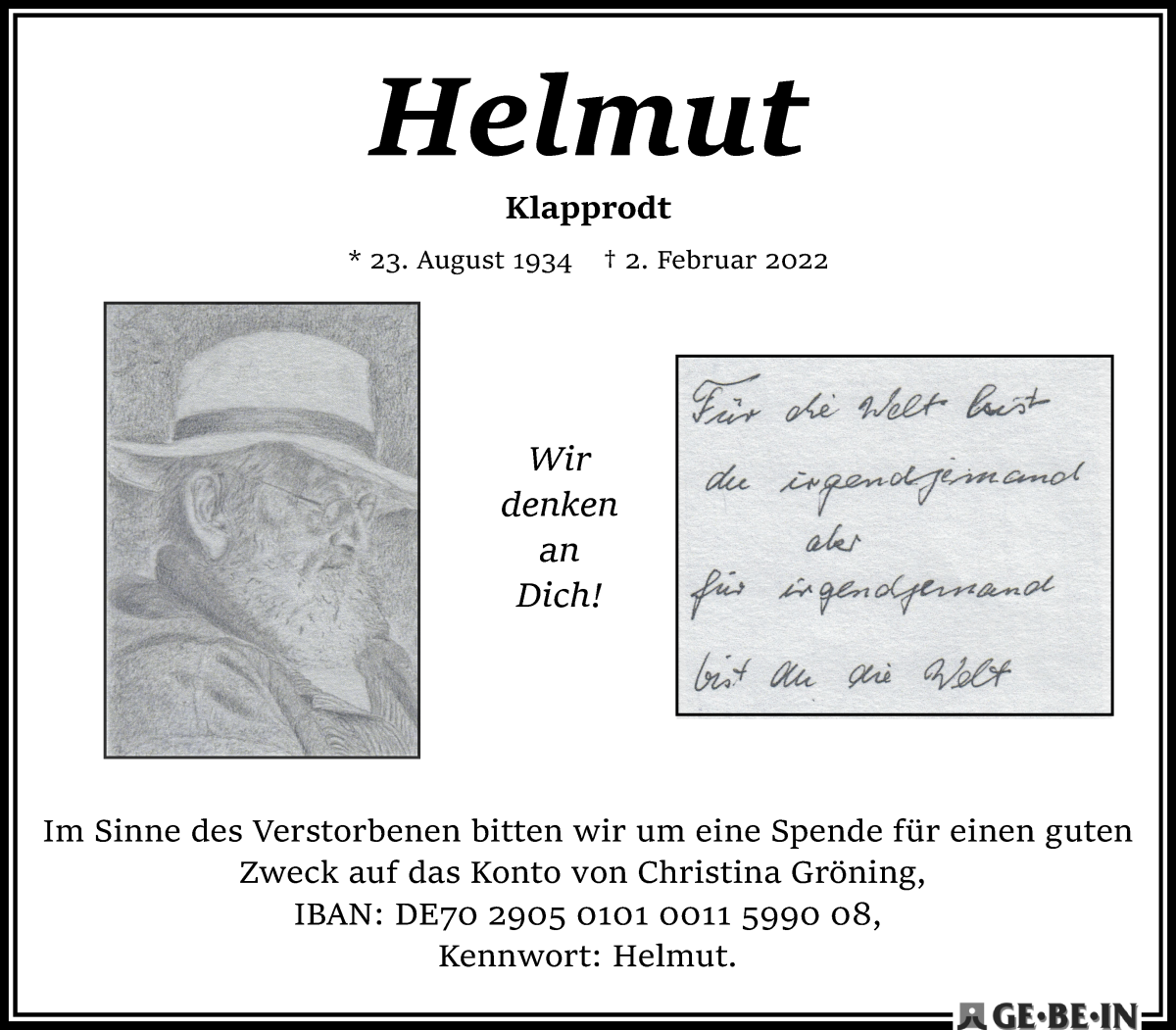 Traueranzeige von Helmut Klapprodt von WESER-KURIER