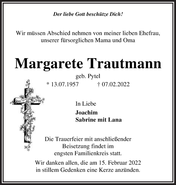 Traueranzeige von Margarete Trautmann