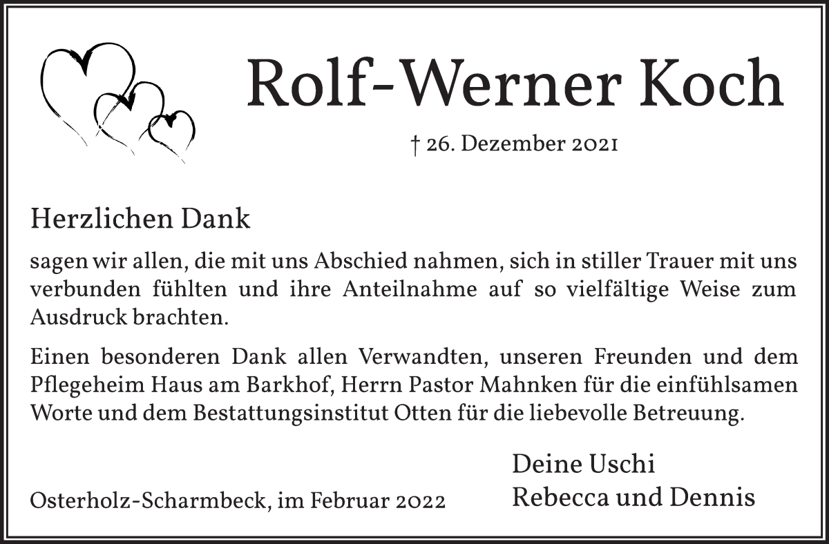 Traueranzeige von Rolf-Werner Koch von Osterholzer Kreisblatt