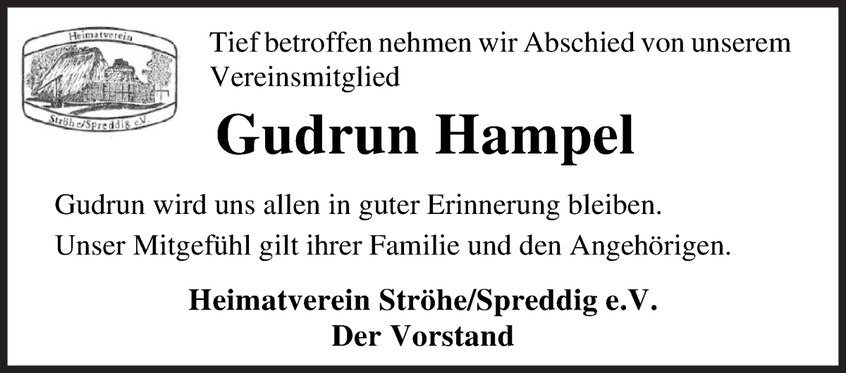 Traueranzeige von Gudrun Hampel von Osterholzer Kreisblatt