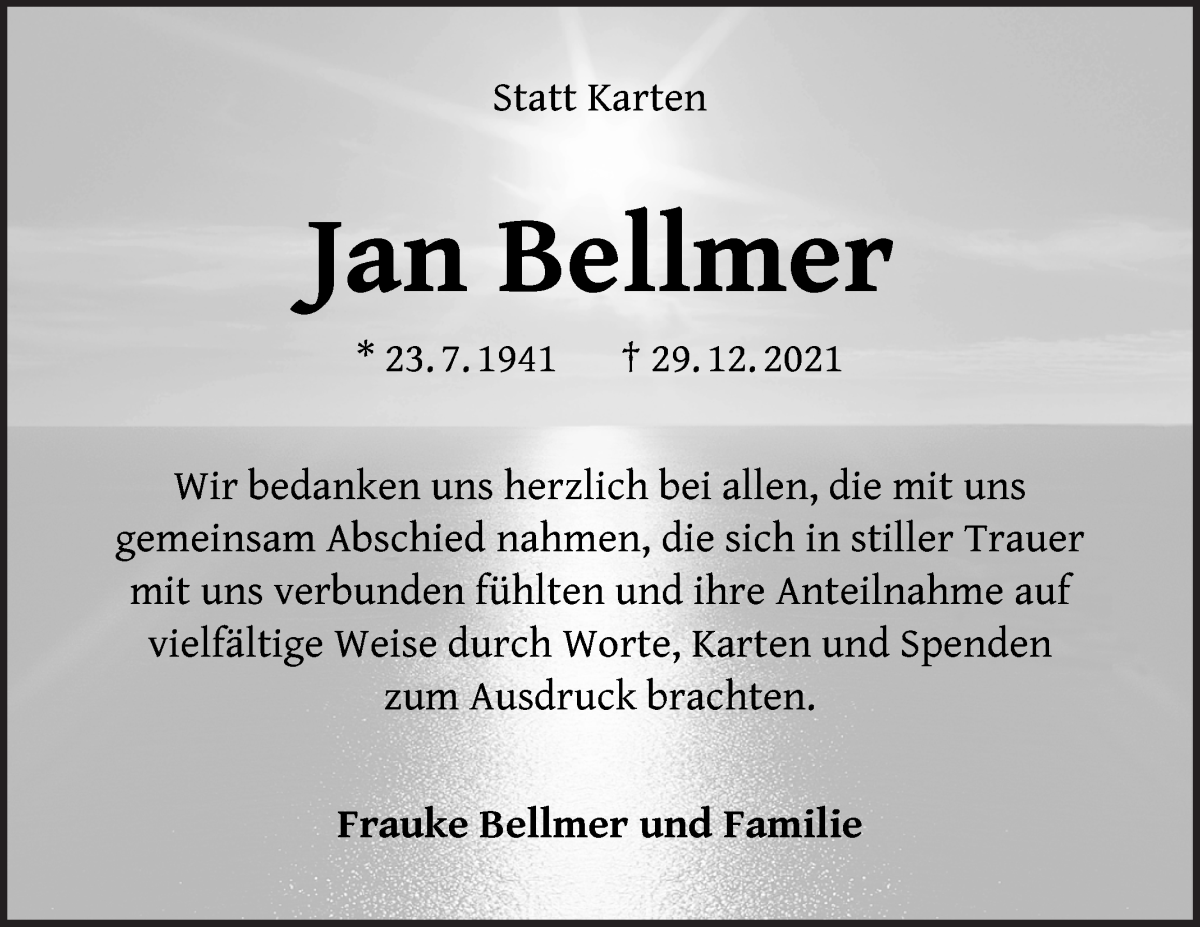  Traueranzeige für Jan Bellmer vom 05.03.2022 aus WESER-KURIER