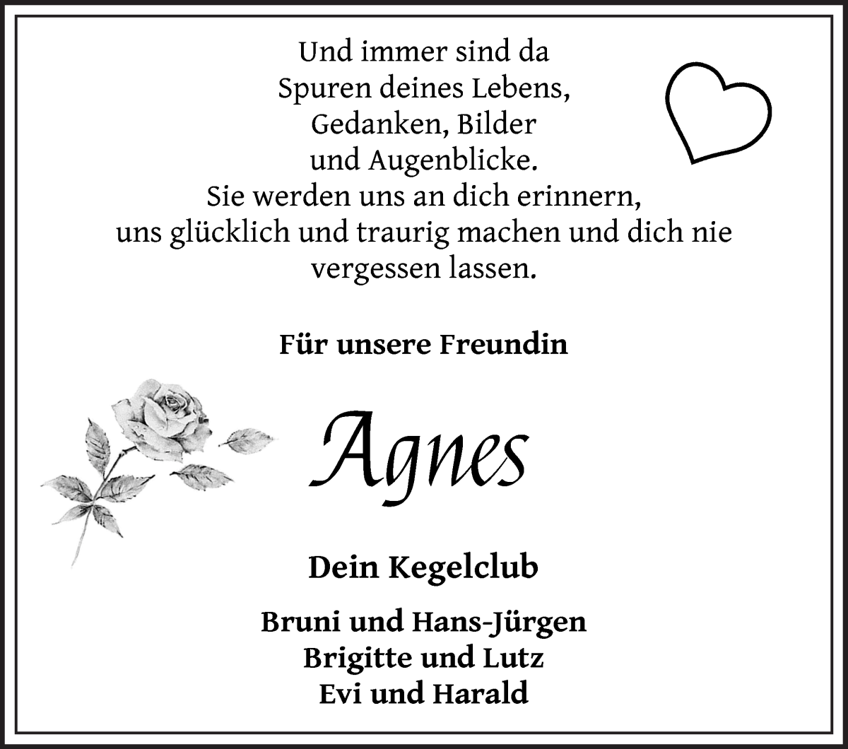  Traueranzeige für Agnes Starke vom 30.04.2022 aus Die Norddeutsche