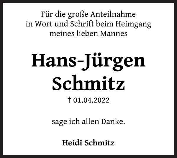 Traueranzeige von Hans-Jürgen Schmitz