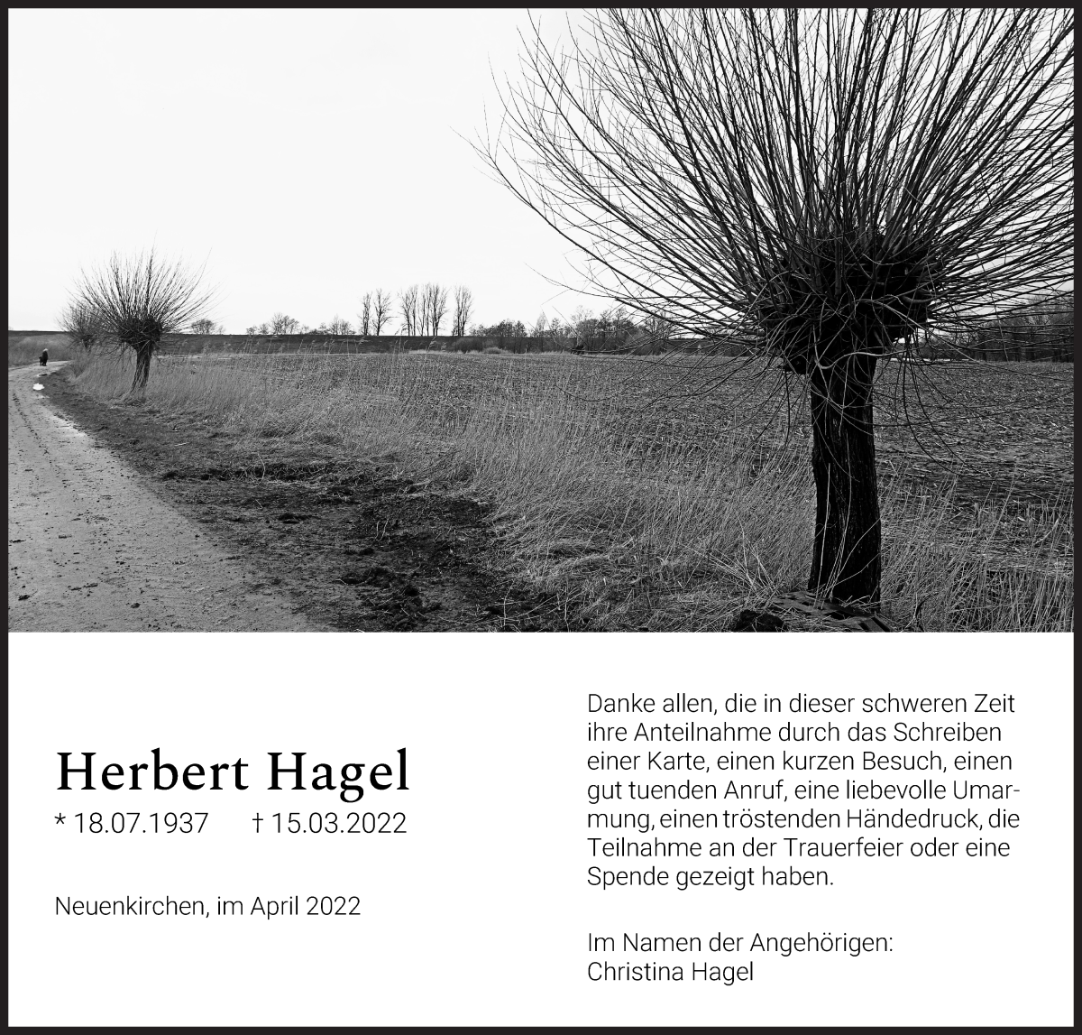 Traueranzeige von Herbert Hagel von Die Norddeutsche