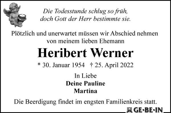 Traueranzeige von Heribert Werner von WESER-KURIER