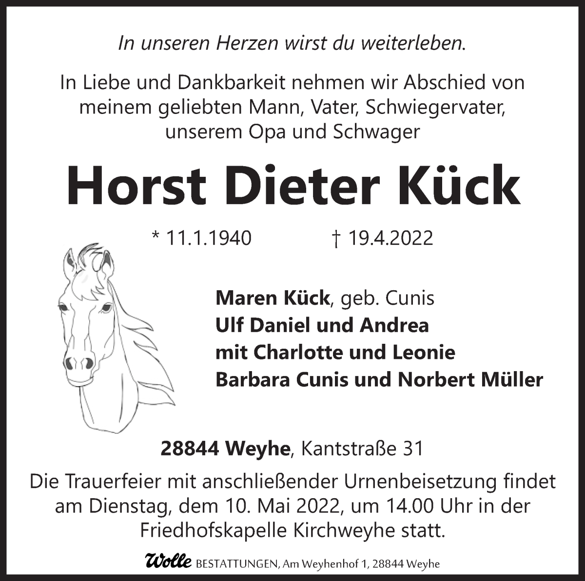 Traueranzeige von Horst Dieter Kück von WESER-KURIER