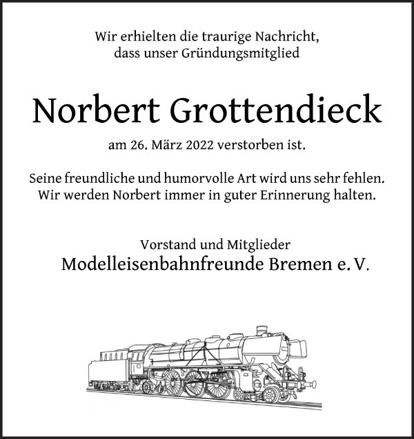 Traueranzeige von Norbert Grottendieck