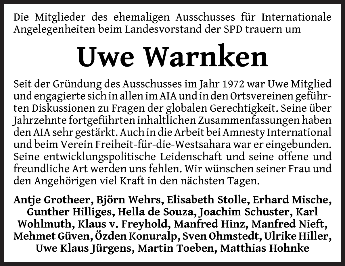  Traueranzeige für Uwe Warnken vom 23.04.2022 aus WESER-KURIER