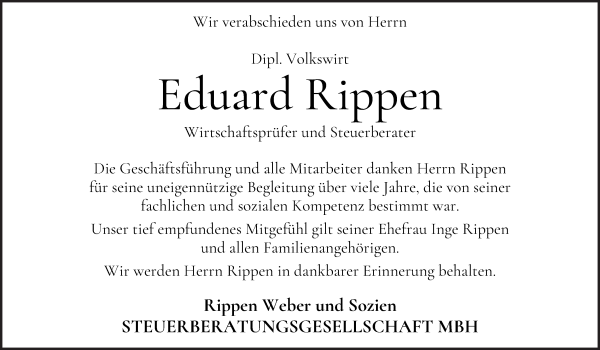 Traueranzeige von Eduard Rippen
