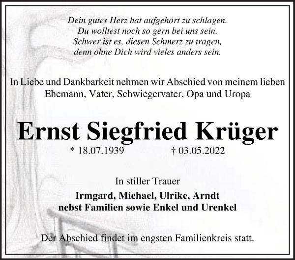 Traueranzeige von Ernst Siegfried Krüger von WESER-KURIER