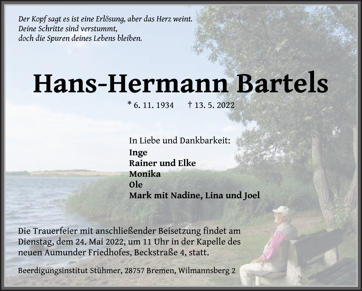 Traueranzeige von Hans-Hermann Bartels von WESER-KURIER