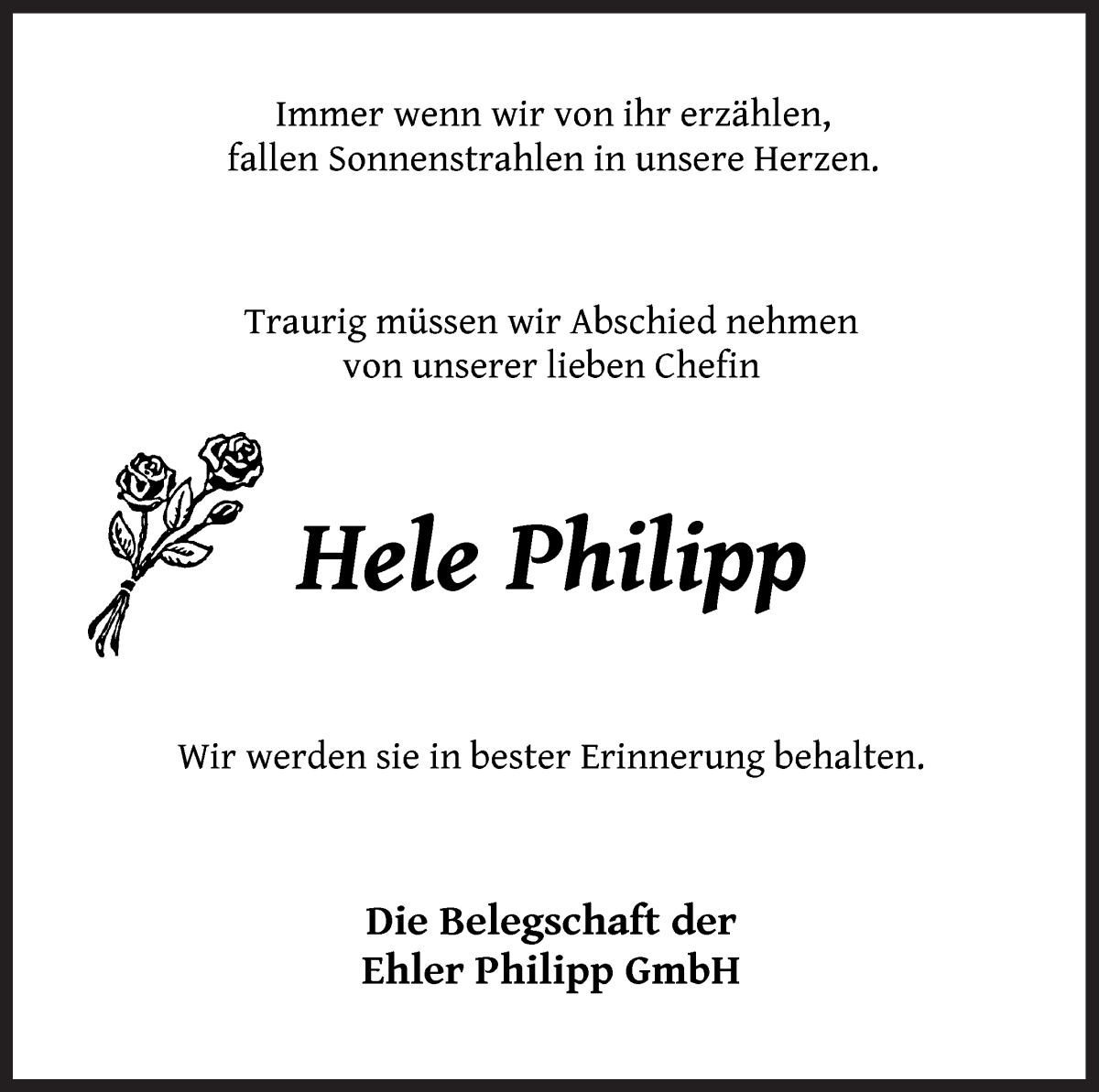  Traueranzeige für Hele Philipp vom 07.05.2022 aus Achimer Kurier/Verdener Nachrichten