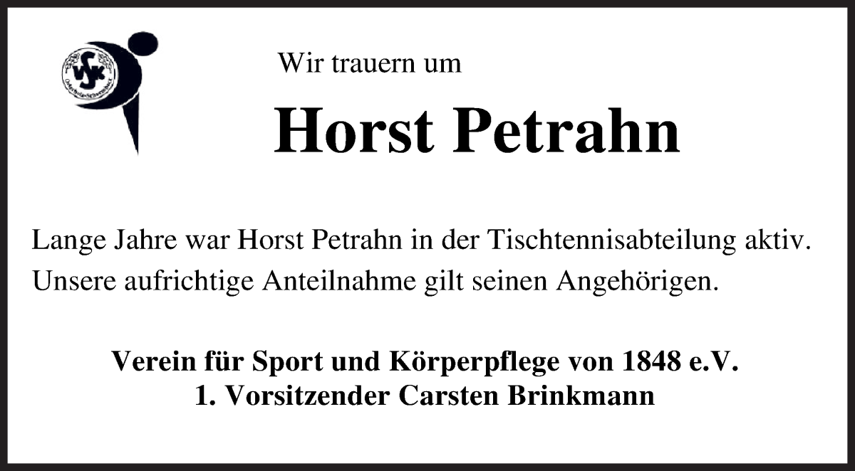  Traueranzeige für Horst Petrahn vom 25.05.2022 aus Osterholzer Kreisblatt