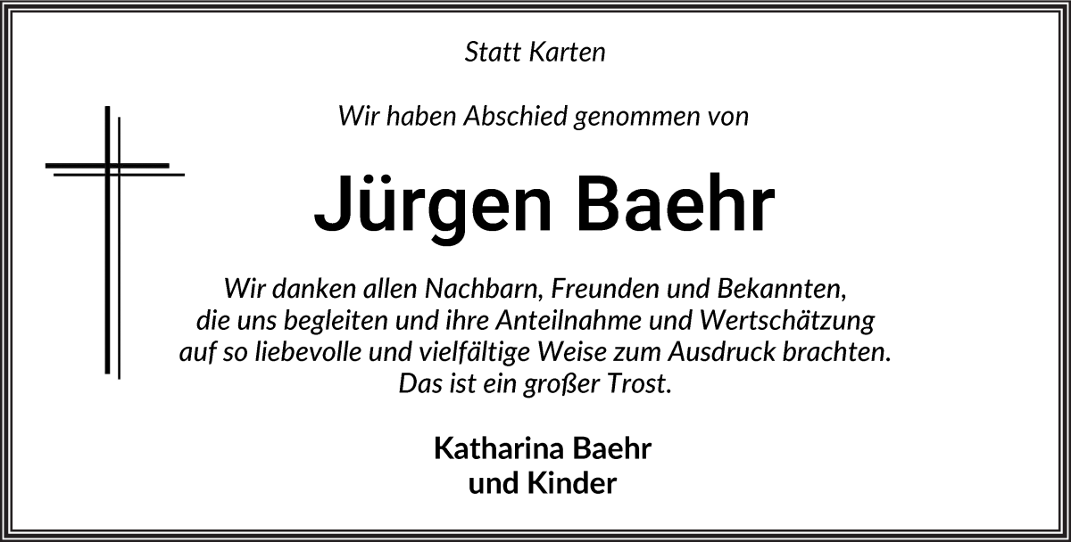  Traueranzeige für Jürgen Baehr vom 21.05.2022 aus Delmenhorster Kurier