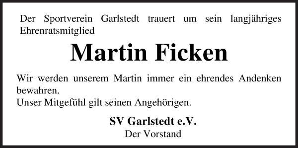 Traueranzeige von Martin Ficken von Osterholzer Kreisblatt