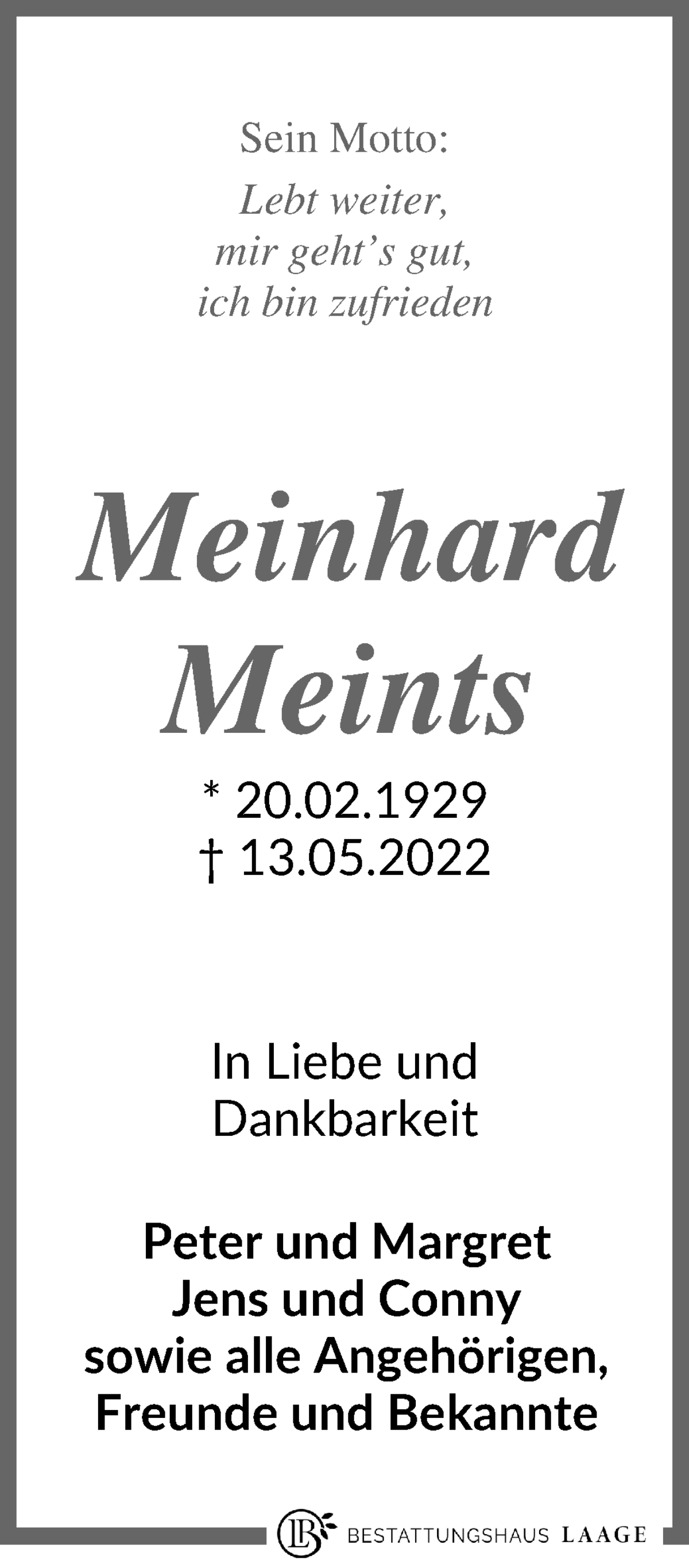 Traueranzeige von Meinhard Meints von WESER-KURIER
