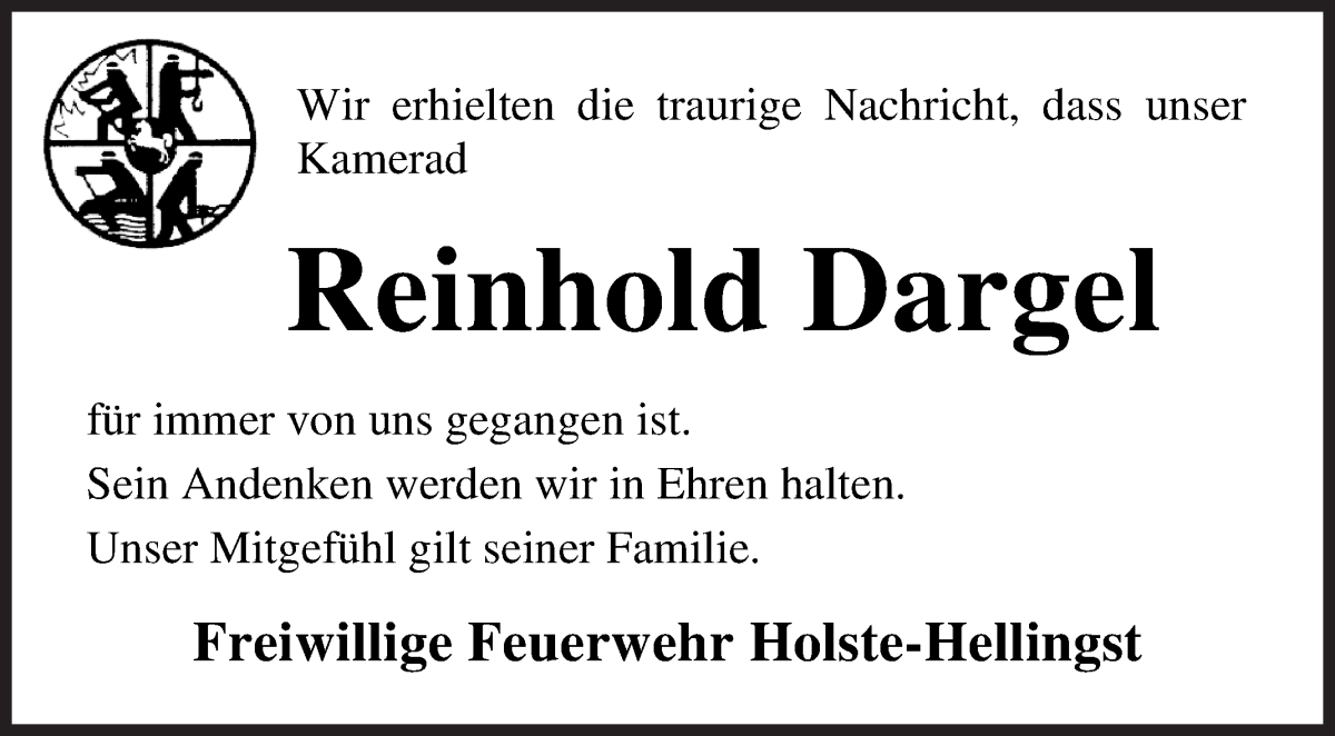  Traueranzeige für Reinhold Dargel vom 25.05.2022 aus Osterholzer Kreisblatt