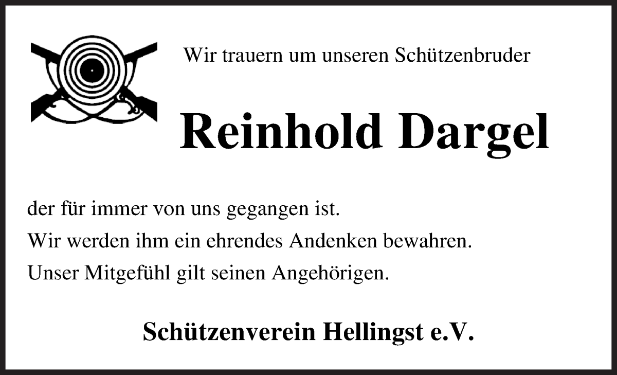  Traueranzeige für Reinhold Dargel vom 18.05.2022 aus Osterholzer Kreisblatt