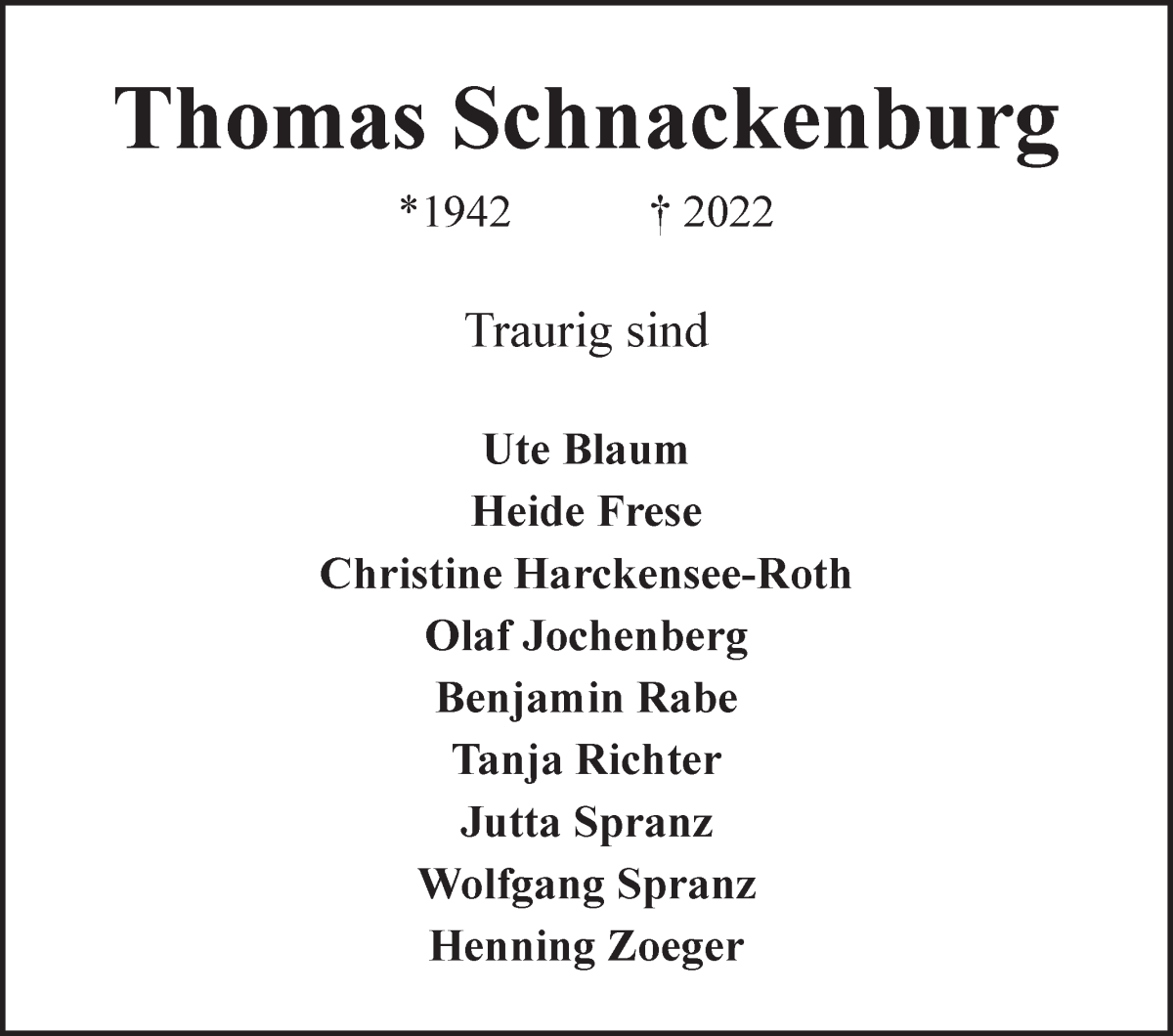 Traueranzeige von Thomas Schnackenburg von WESER-KURIER