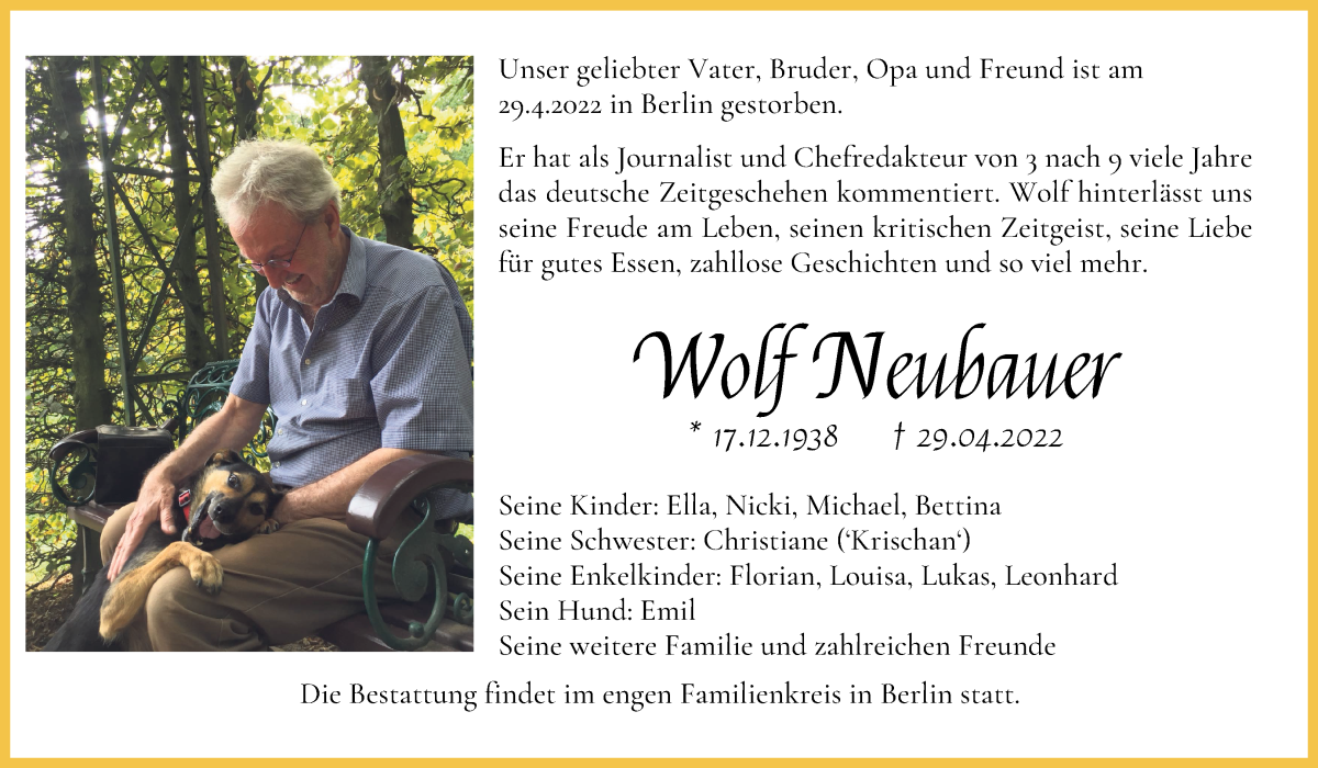 Traueranzeige von Wolf Neubauer von WESER-KURIER