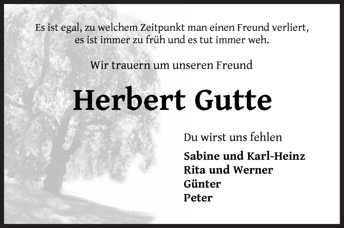  Traueranzeige für Herbert Gutte vom 22.06.2022 aus Die Norddeutsche
