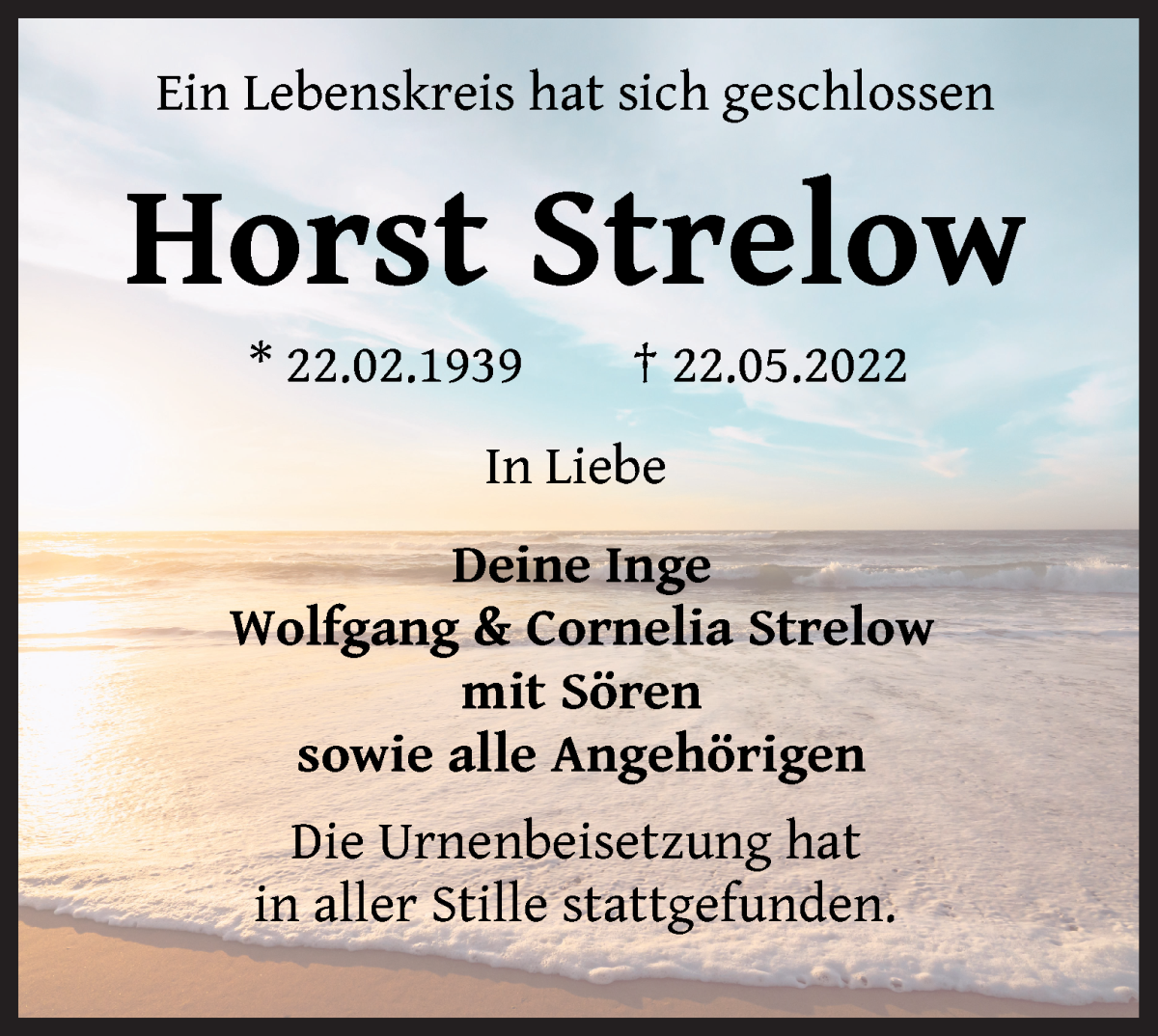  Traueranzeige für Horst Strelow vom 25.06.2022 aus WESER-KURIER