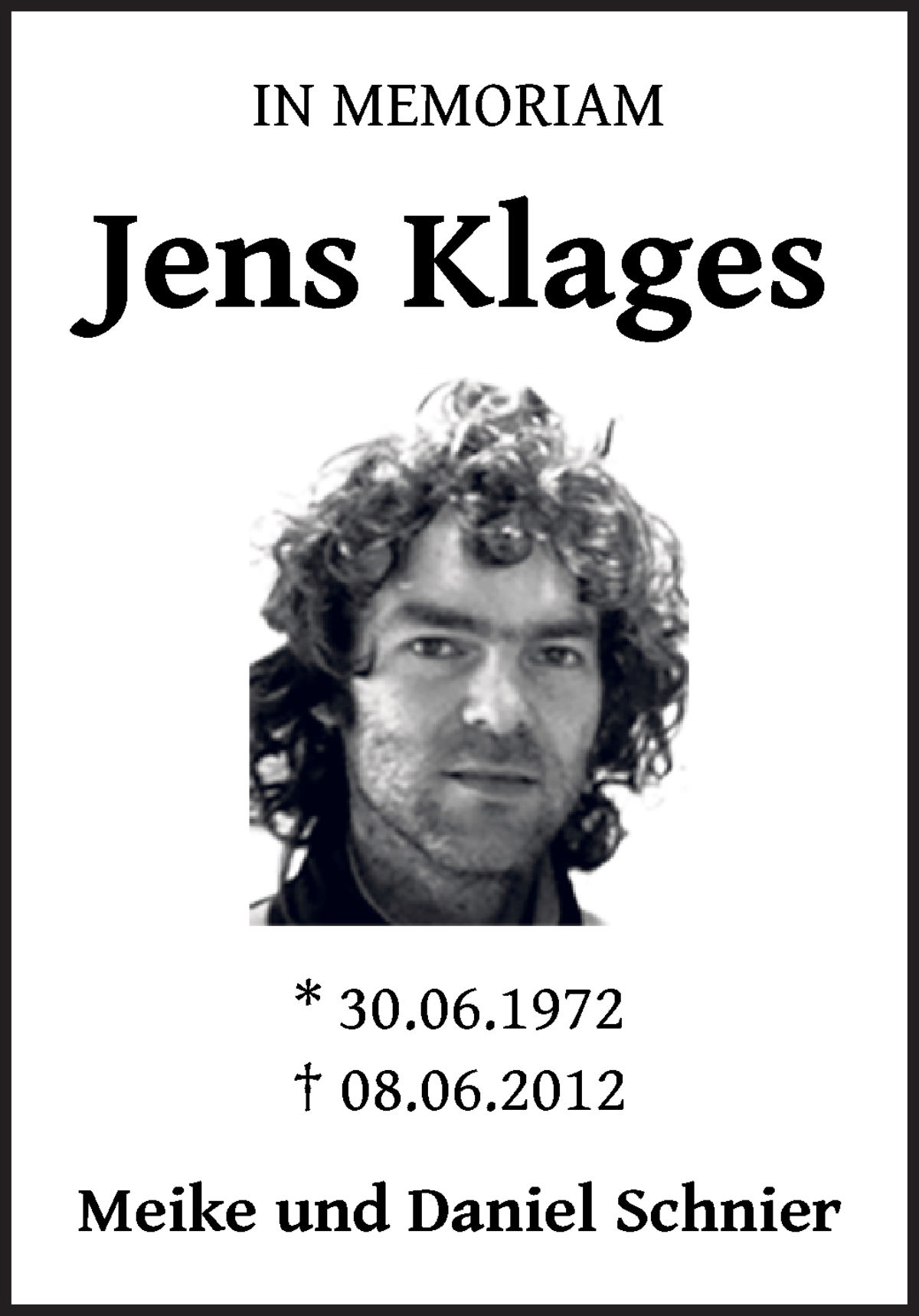  Traueranzeige für Jens Klages vom 08.06.2022 aus WESER-KURIER