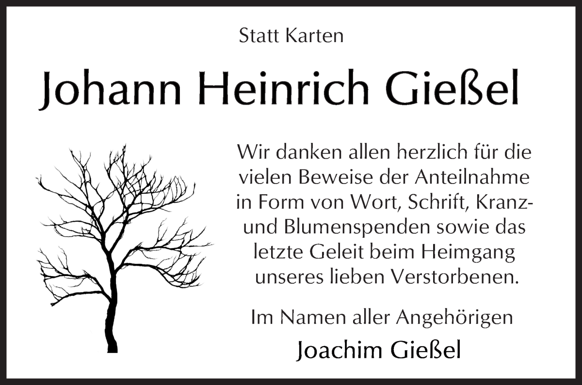  Traueranzeige für Johann Heinrich Gießel vom 18.06.2022 aus WESER-KURIER