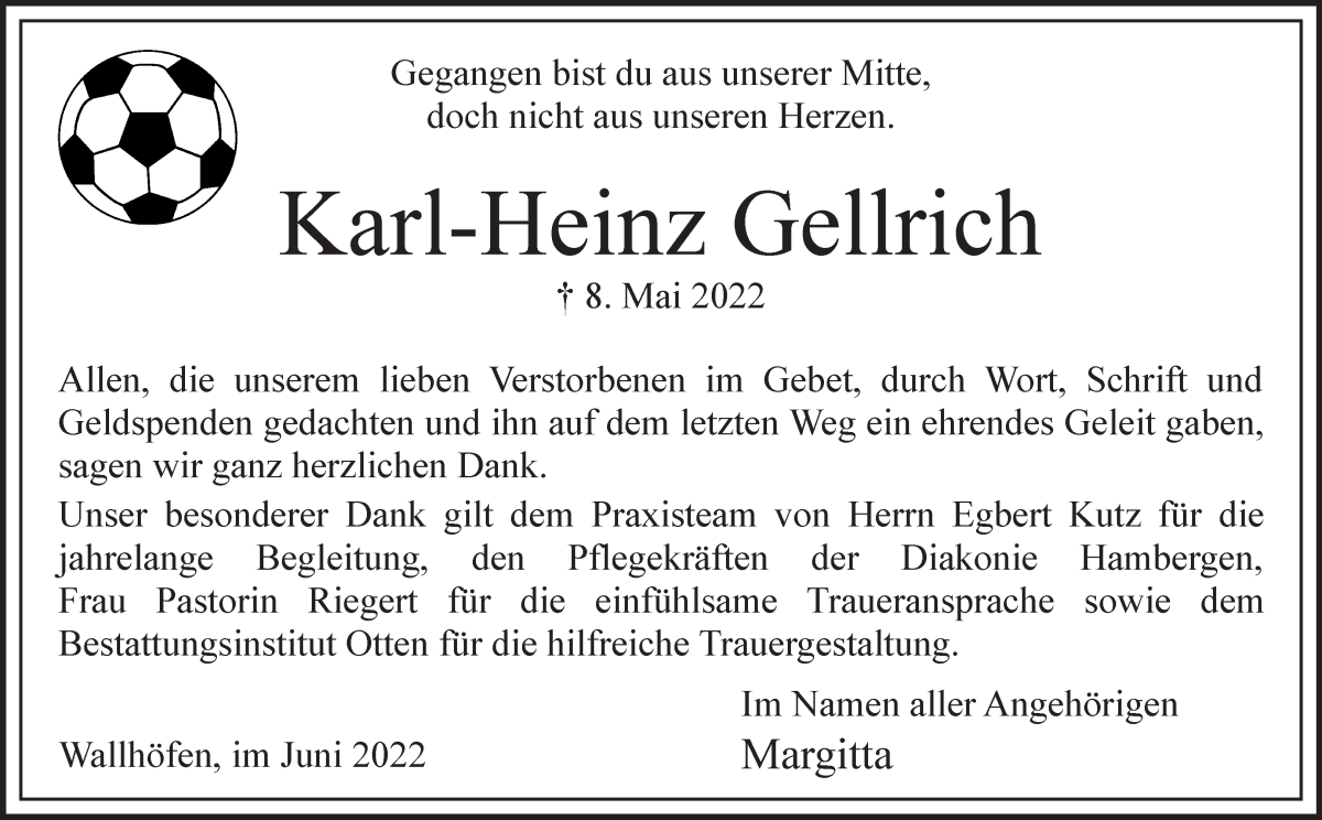  Traueranzeige für Karl-Heinz Gellrich vom 22.06.2022 aus Osterholzer Kreisblatt