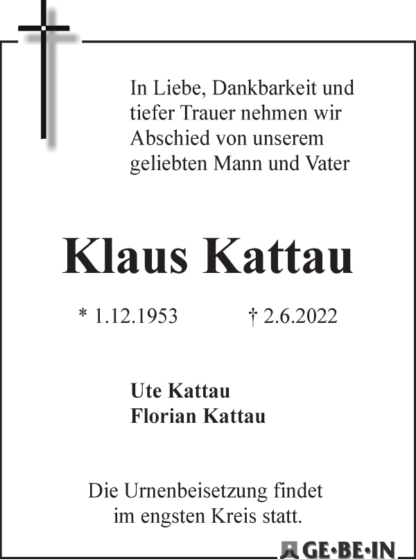 Traueranzeige von Klaus Kattau von WESER-KURIER