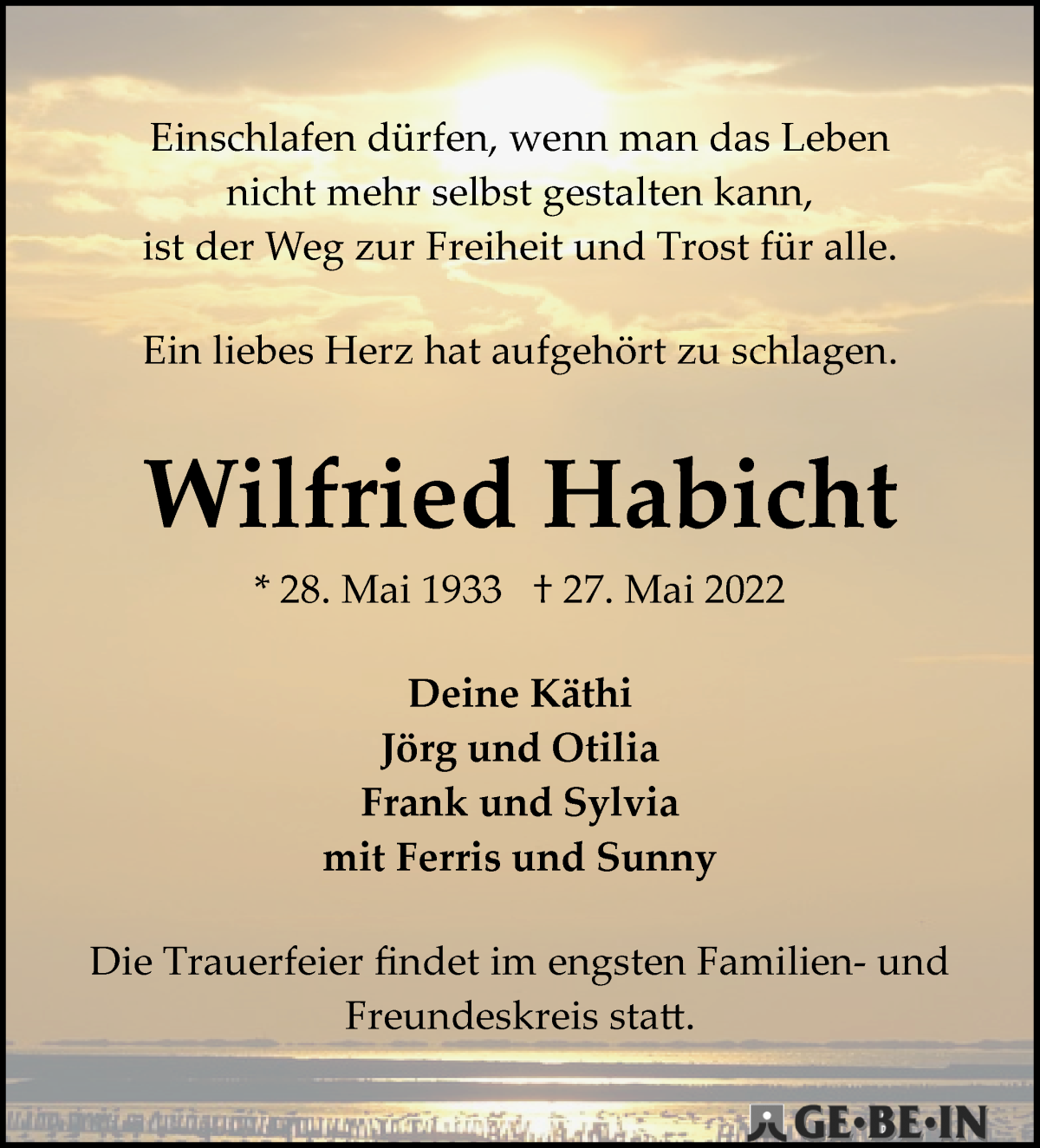 Traueranzeige von Wilfried Habicht von WESER-KURIER