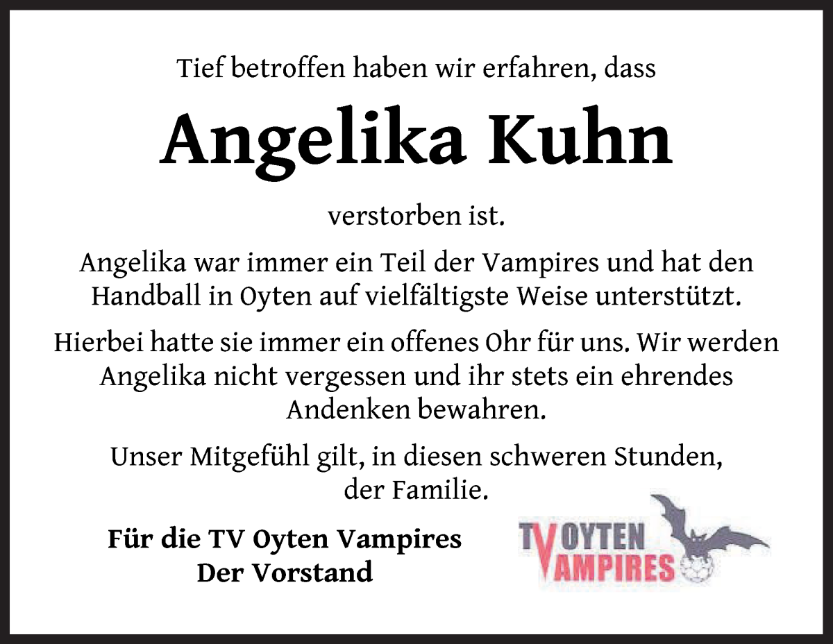  Traueranzeige für Angelika Kuhn vom 30.07.2022 aus Achimer Kurier/Verdener Nachrichten