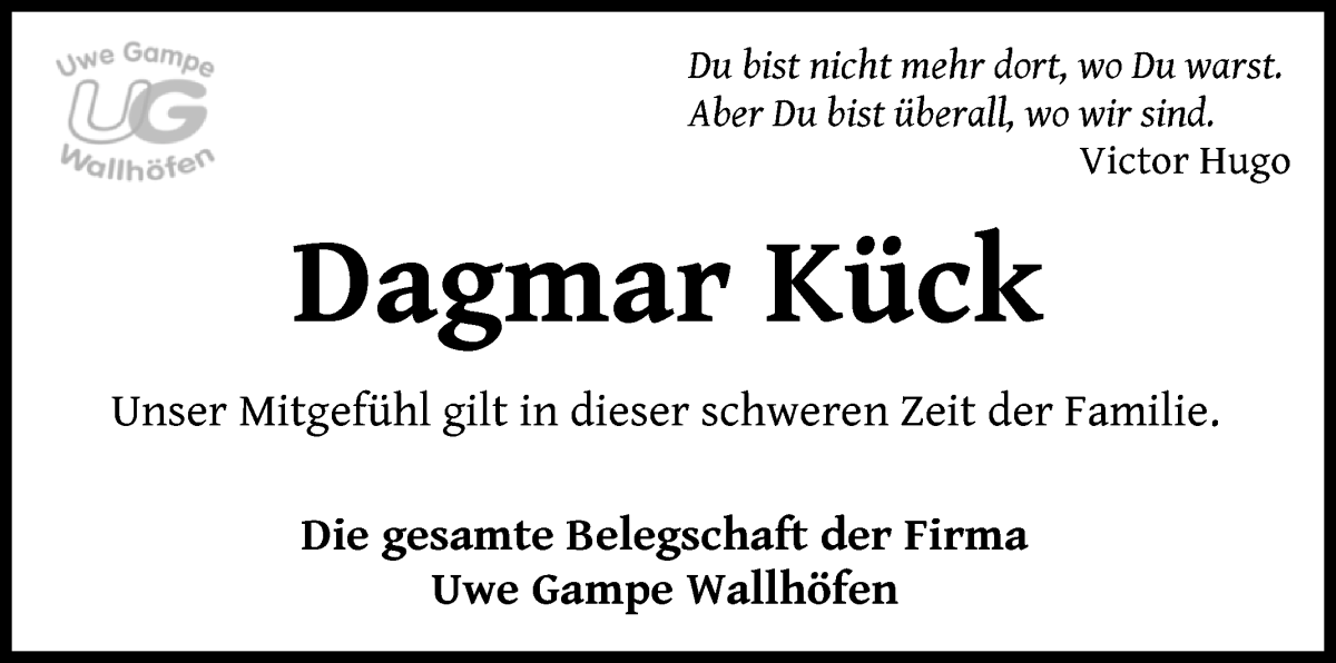  Traueranzeige für Dagmar Kück vom 02.07.2022 aus Osterholzer Kreisblatt