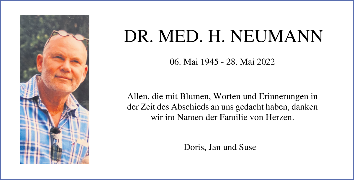  Traueranzeige für H. Dr. Med. Neumann vom 23.07.2022 aus Achimer Kurier/Verdener Nachrichten