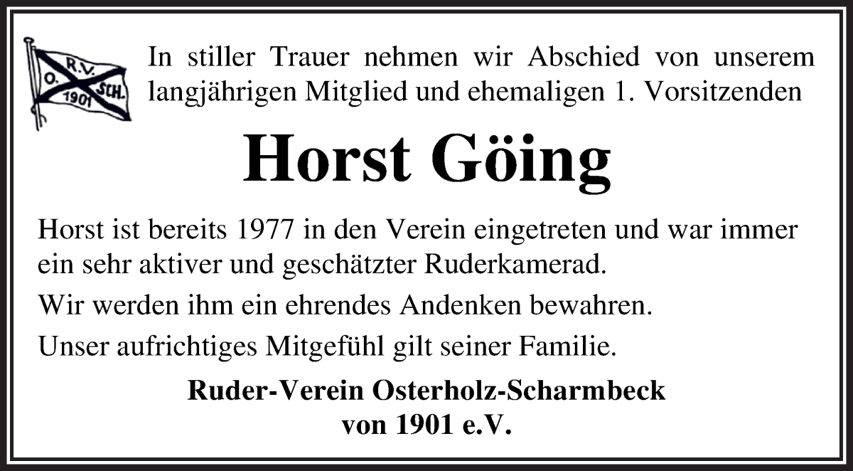  Traueranzeige für Horst Göing vom 01.07.2022 aus Osterholzer Kreisblatt