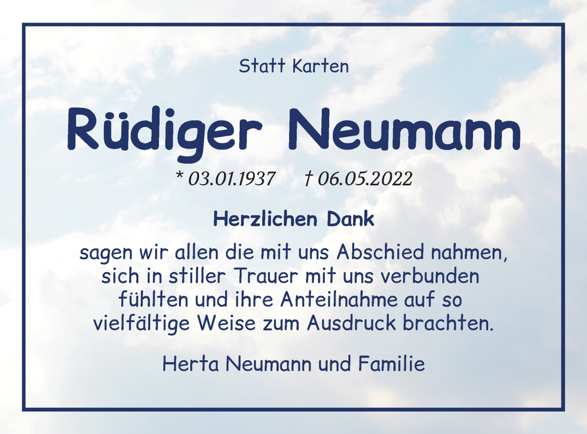  Traueranzeige für Rüdiger Neumann vom 02.07.2022 aus Die Norddeutsche