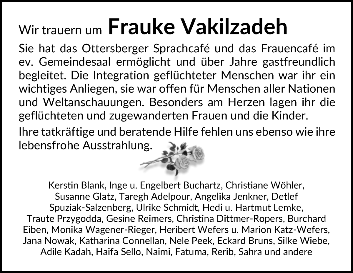  Traueranzeige für Frauke Vakilzadeh vom 10.08.2022 aus WESER-KURIER