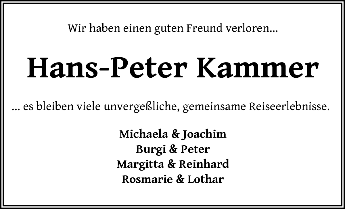 Traueranzeige von Hans-Peter Kammer von WESER-KURIER