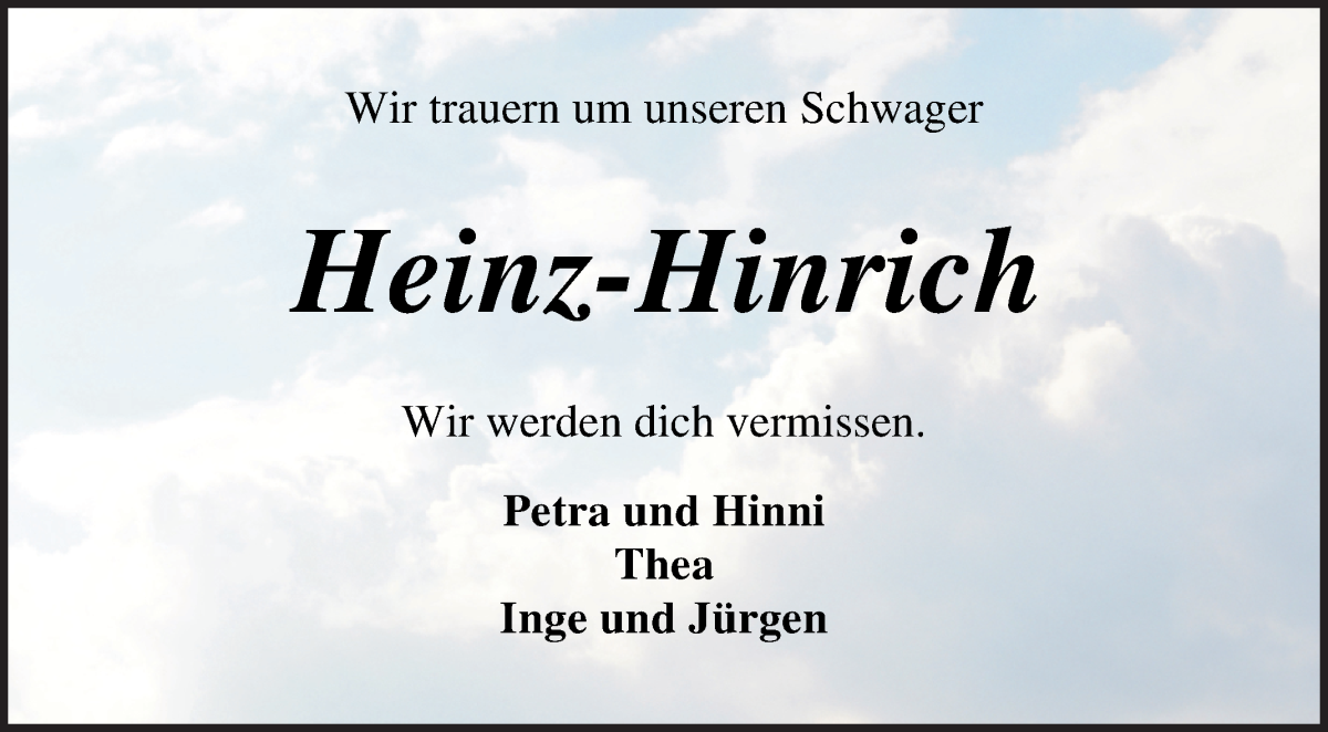  Traueranzeige für Heinz Hinrich Otten vom 30.08.2022 aus Wuemme Zeitung